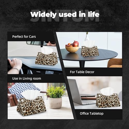 Tissue Box Cover, Modern PU Leather Rectangular Tissue Box Holder for Bathroom Living Room Bedroom Vanity Countertop Night Stands Office Desk Car Home(Cheetah Leopard Print) - view 7