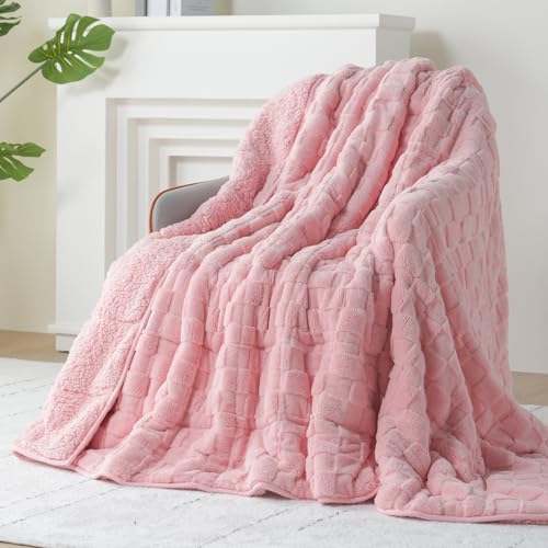 15lbs Weighted Blanket for Adults, Checkered Fleece & Sherpa, 60"x80"