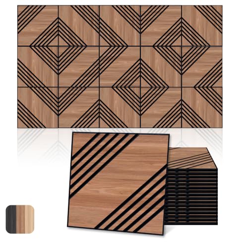 Acoustic Wall Panels, Walnut, 16 Pack, 12x12 in