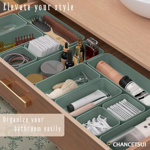 6 PCS Stackable Drawer Organizers Set, Versatile Desk and Vanity Drawer Organizer Trays, Storage Bins for Makeup, Bathroom, Bedroom, Kitchen and Office, Green - view 2