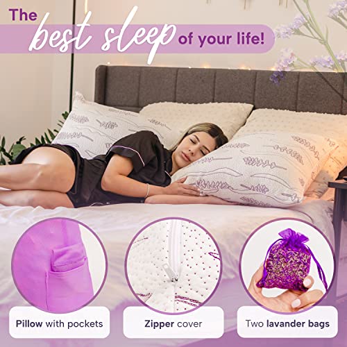 Lavender Luxury Memory Foam Pillows, Made in USA, Shredded Gel Memory Foam with Cooling Cover, Soft Bed Pillow for Sleeping - King - view 5