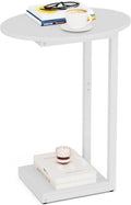 Small Side Table End Table, C Shaped Oval Coffee Table, Wooden TV Tray for Living Room, Bedroom, Couch, Small Spaces (White)