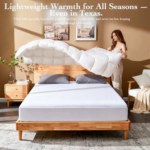 Goose Down Fiber Comforter King Size – All Season Naturally Breathable Down Comforters, Luxury Hotel Collection Duvet Insert with 8 Corner Tabs, Cotton Fabric & Baffle Box (White,65oz Fill) - view 2