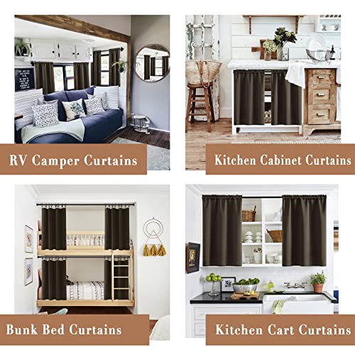 Coffee Brown Curtains for Kitchen Window,Small Blackout Waterproof Western 2 Panels Rod Pocket Cafe Tier Front Back Door Window Covering Shades for Bathroom Bedroom,24 Inches Long,Dark Chocolate - view 2