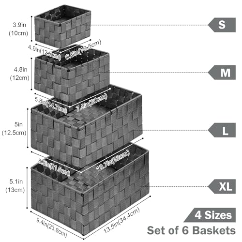 Storage Baskets: 6 Pack Stackable Woven Storage Bins, Grey - view 2