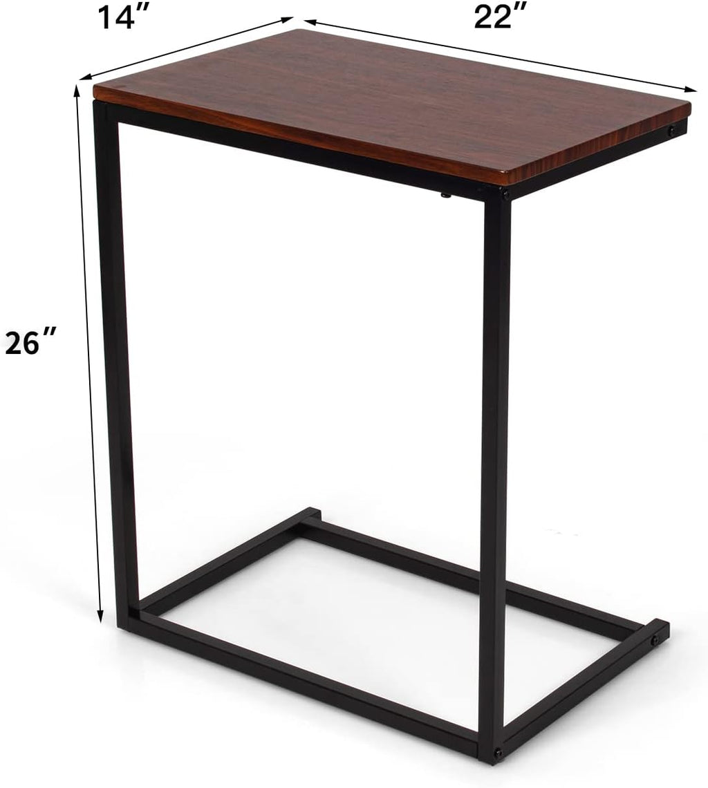C Shaped End Table, Couch Sofa Side TV Tray for Coffee Snack Laptop, Vintage Bedside Table for Living Room, Bedroom - view 3