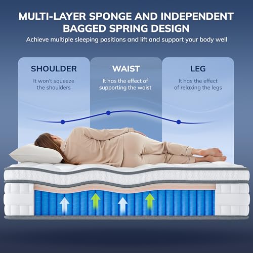 Queen Size Mattress, 14 Inch Hybrid Queen Mattress in a Box, Memory Foam and Zoned Support Spring for Pressure Relief & Motion Isolation, Fiberglass Free, Medium Firm, CertiPUR-US Certified - view 5