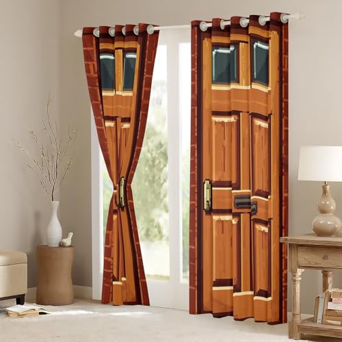 Video Games Window Curtain,Miner Door Privacy Blackout Curtain for Window Brick Red Square Shade Windows Covering for Bedroom Video Games Theme Drapes 2 Panels,42Wx90L - view 3