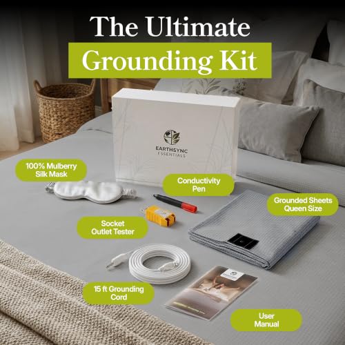 Grounding Sheets Queen, Earthing Fitted Sheet Kit, 10% Silver Fiber, Grey - view 2