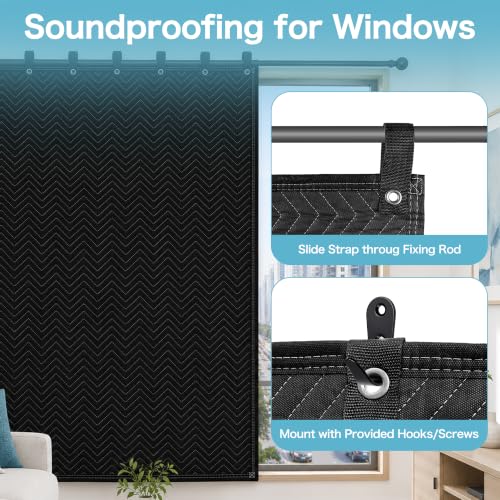 2-Pack Sound Dampening Moving Blankets, 48 x 78 in, 5 Hooks Included - view 4