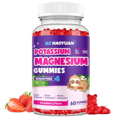 Magnesium Gummies for Kids - Magnesium Glycinate Gummies with Vitamin D3, B6, Potassium & Ashwagandha, Magnesium for Kids & Adults Relaxation, Sleep, Brain & Bone Health -Vegan Strawberry 60ct