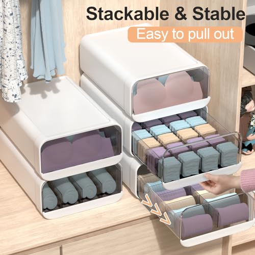 Underwear Organizer Drawer, 24 Cells Plastic Sock Underwear Storage Drawer, Stackable Closet Organizers and Storage Box for Bras, Socks, Scarves, Ties, Belt (King Size-White, 1 Pcs) - view 4