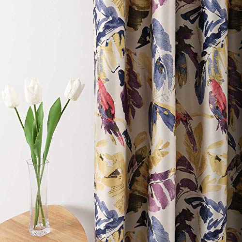 Blackout Curtains for Sliding Door, Abstract Print Plant Pattern Grommet Full Room Darkening Linen Window Drapes for Studio Office, 2 Panels, Purple and Yellow, 52 x 84 - view 3