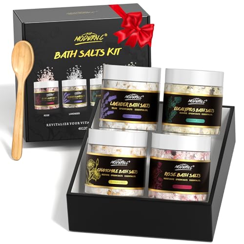 4PCS Epsom Bath Salts Gift Set for Women Relaxing Bath Soak Spa Gifts