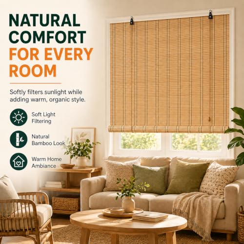 Bamboo Blinds for Interior Windows, Custom Roll Up Shades - view 2
