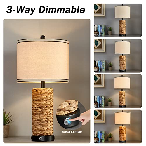 Rattan Table Lamps Set of 2, Bedside Lamps for Bedroom Nightstand - view 4