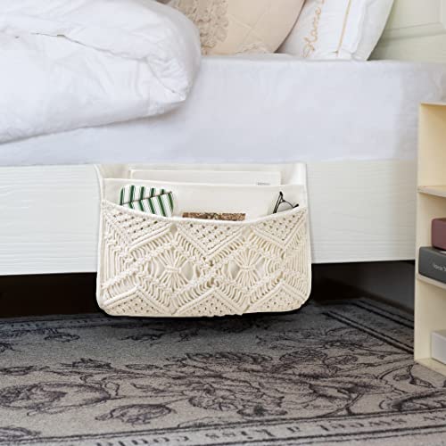 Macrame Bedside Caddy, Boho Bed Storage Organizer, 4 Pockets Ivory - view 2