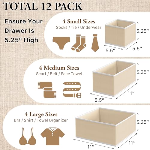 Foldable Drawer Organizer Stocking Bin, Set of 12, Beige - view 2