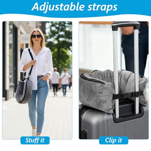 Stuffable Travel Neck Pillow Velvet Stuffable Pillow for Traveling Neck Pillows for Extra Luggage with Adjustable Necks Size Portable Travel Essentials Multifunctional Sleeping Rest Cushion - view 5