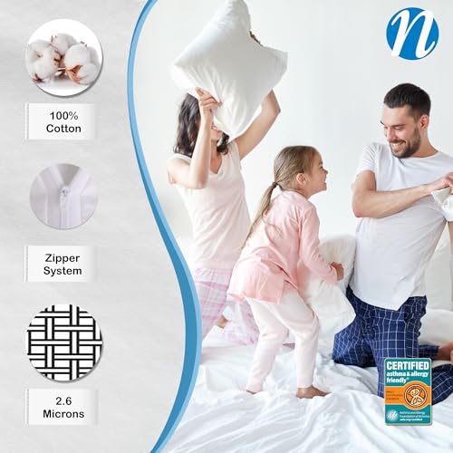 100% Cotton Pillow Protector Standard Size, Zippered Allergy Pillow Cover - view 3