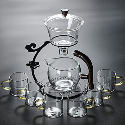 Lazy Kungfu Glass Tea Set Semi Automatic Drip Rotating with Infuser Glass Teapot Set (6 cups) - view 4