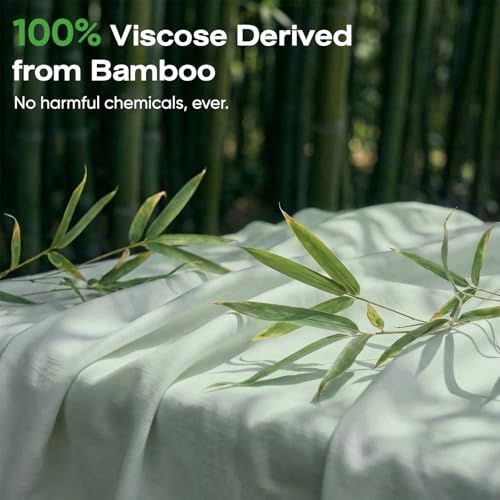 Real 100% Viscose Derived from Bamboo Sheets Set King Size, Cooling & Silky Soft for Hot Sleeper, Luxury with Breathable & Moisture Wicking Fabric, 18" Deep Pocket with Corner Straps (Sea Glass, King) - view 4