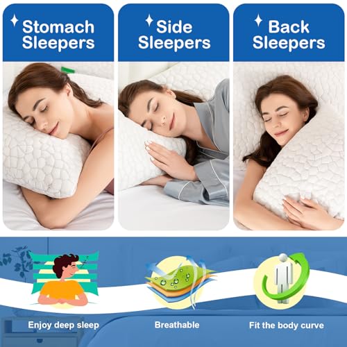 Cooling Bed Pillows for Sleeping 2 Pack Shredded Memory Foam Pillows Adjustable Pillow for Side Back Stomach Sleepers Luxury Gel Pillows Queen Size Set of 2 with Washable Removable Cover - view 6