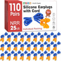110 Pairs Silicone Ear Plugs, Reusable Earplugs for Noise Reduction, 25dB NRR Corded Ear Plug for Sleeping Noise Cancelling, Ear Plug with String Individual Packing