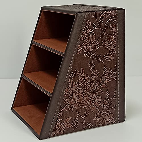 PU Leather TV Remote Control Holder with 3 Compartments,Nightstand Caddy Organizer,Storage Rack,Storage Box,Media Accessory Storage,Desk Organizers (Brown (Retro)) - view 4