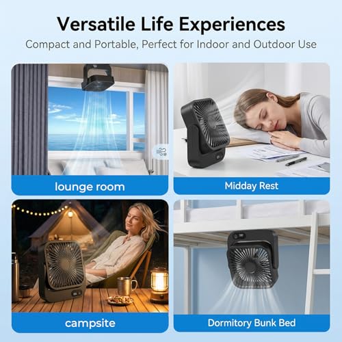 Portable Desk Fan with Magnetic Stand, 5000mAh Cruise Ship Approved Fan, 5 Speeds Turbo Power USB Rechargeable Travel Fan for Bedroom Sleeping Carnival Cruise Essentials 2026, Black - view 5