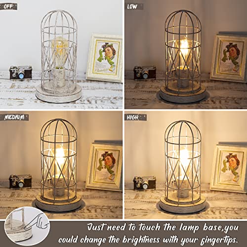Small Table Lamp, 3-Way Dimmable Bedside Lamp with Brushed White Oak Cage - view 2