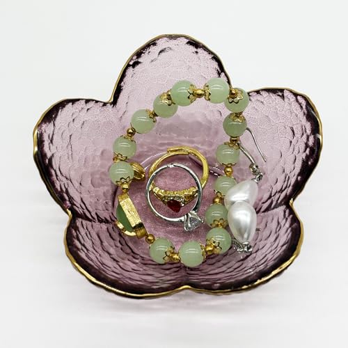 Purple Flower Ring Dish, Small Glass Jewelry Dish Tray, Ring Holder Jewlery Tray Trinket Dish, Bathroom Nightstand Decor Jewelry Bowl Christmas Friendship Birthday Gifts for Women, Soap Dish - view 4