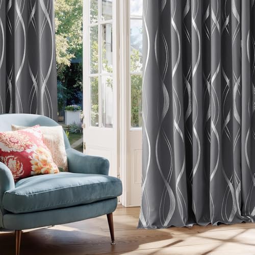 Grey Blackout Striped Pattern Curtains for Living Room, 52 x 84 - view 3