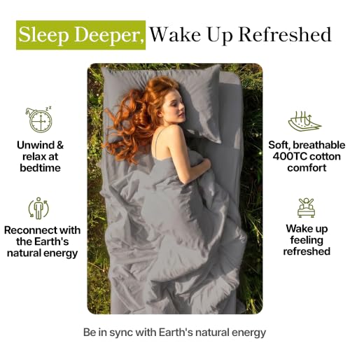 Grounding Sheets Queen, Earthing Fitted Sheet Kit, 10% Silver Fiber, Grey - view 3