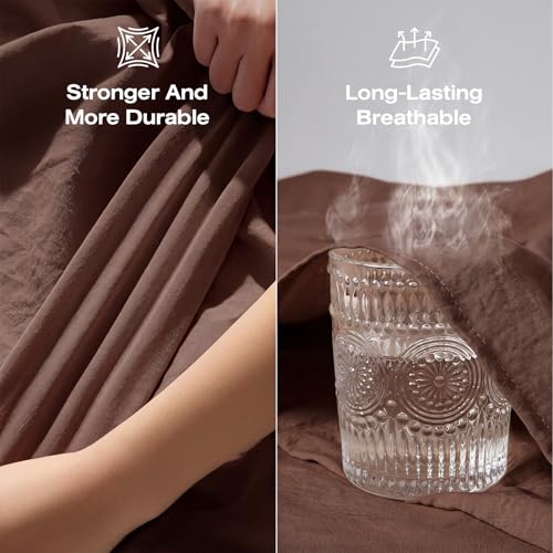 100% Pure Linen Blend 4 Piece Sheet Set, Cooling and Breathable Flax Bed Sheets for Hot Sleepers, Comfort All Year, Anti-Tear and Tough Bedding, 18 Inch Deep Pocket(Chocolate Brown,Queen) - view 6
