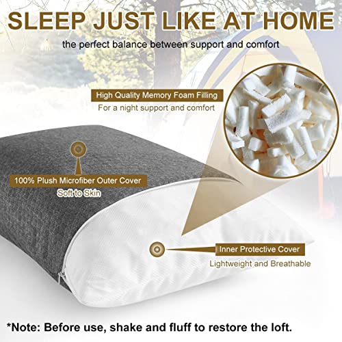 Memory Foam Travel Pillow Compressible Camping Pillow for Sleeping Shredded Memory Foam Pillow Compact Firm Supportive Travel Pillow for Adults Kids Outdoor Backpacking Hiking Essential Gear-S - view 3
