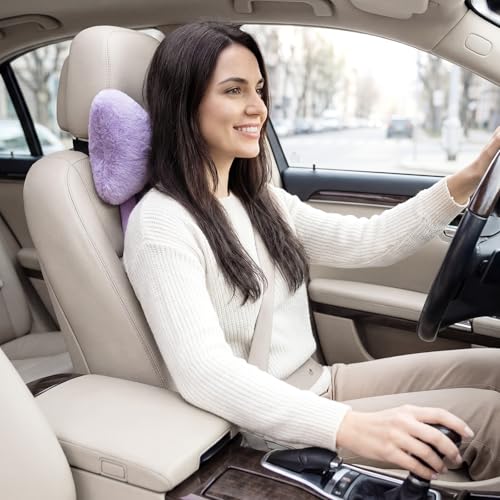 2 Pcs Purple Car Neck Pillow Bow, Plush Solid - view 6