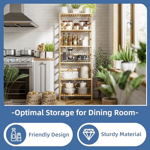 Bamboo Shelf, 6-Tier Adjustable Tall Open Bookcase, Bathroom Storage Rack Freestanding Shelving Unit, Plant Display Stand for Small Space, Natural - view 5