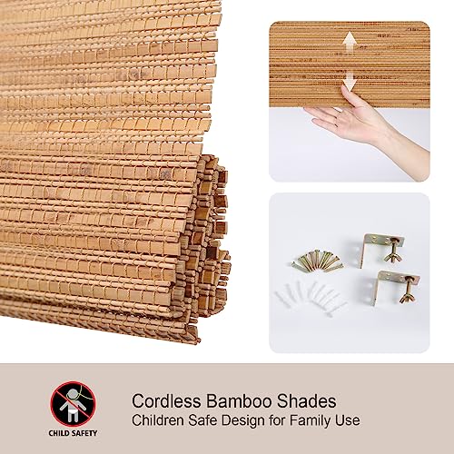 Natural Woven Wood Bamboo Roman Shades for Indoor Windows, Acorn - view 4