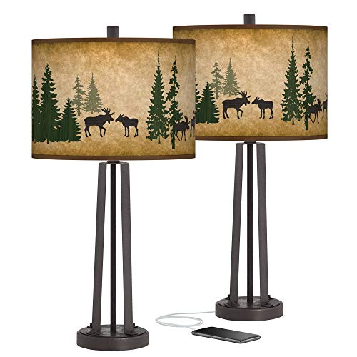 25 1/2" High Table Lamps Set of 2 Susan Dark Bronze Brown USB Charging Port