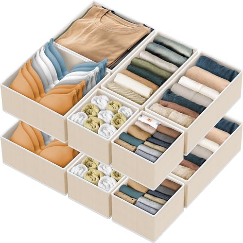 Foldable Drawer Organizer Stocking Bin, Set of 12, Beige