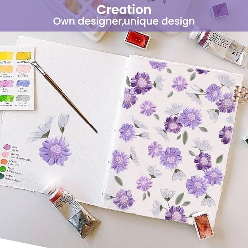 Puple Floral Queen Sheet Set, 4-Piece Microfiber Printed Fitted Sheet with 15" Deep Pockets & Non-Slip Straps, White Flower Patterned Bedding Sheets & Pillowcase Set - view 5