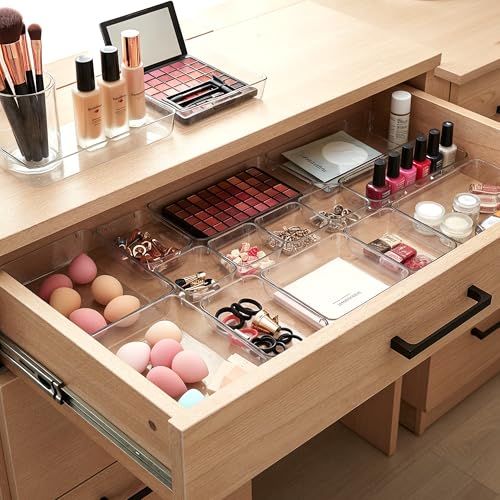 Clear Drawer Organizers Set 25 PCS – Plastic Storage Bins for Desk, Kitchen, Bathroom, Vanity – Modular, Stackable, Non-Slip Drawer Organizer Trays for Makeup, Utensils, Office Supplies - view 4