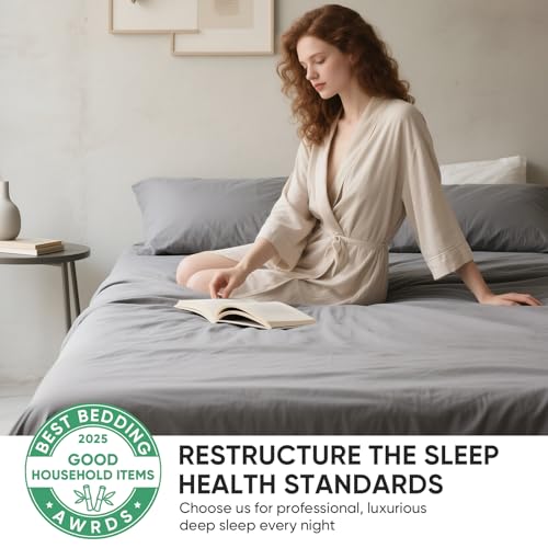 Real 100% Viscose Derived from Bamboo Sheets Set Queen Size, Cooling & Silky Soft for Hot Sleeper, Breathable & Moisture Wicking Fabric, 18" Deep Pocket with Corner Straps (Gray, Queen) - view 2
