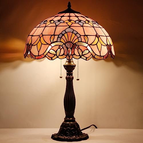 Tiffany Lamp Pink Stained Glass Baroque Bedside Table Lamp 24" - view 4