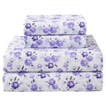 Puple Floral Queen Sheet Set, 4-Piece Microfiber Printed Fitted Sheet with 15" Deep Pockets & Non-Slip Straps, White Flower Patterned Bedding Sheets & Pillowcase Set