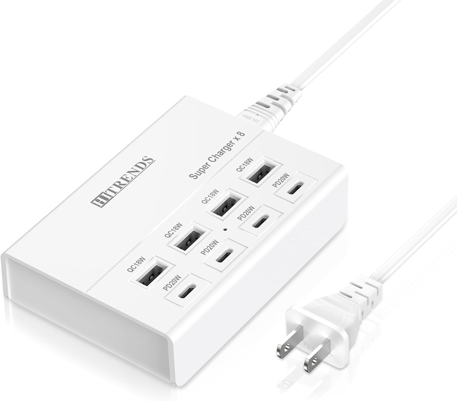 USB charger with USB C PD20W and USB A QC18W, 60W PD fast charging station, 5ft 8-port multiple desktop multi port USB charging hub compatible with iPad iPhone 17/16/15/14, Galaxy S24/S23/S22