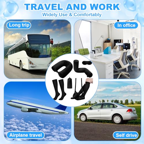 4 Pcs Travel Comfort Kit with Memory Foam Travel Pillow Airplane Footrest Hammock 3D Contoured Eye Mask Compression Socks Neck Pillow for Car Flight Sleeping Support (Black) - view 7