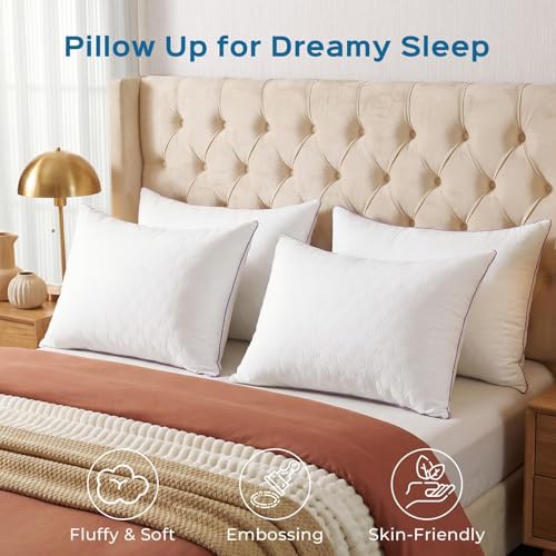 Pillows Standard Set of 4, Bed Pillow for Side, Back, and Stomach Sleepers, Down Alternative Filled Full Size Pillows, Luxury Hotel Quality and Machine Washable, 26" x 17", 4 Pack - view 6
