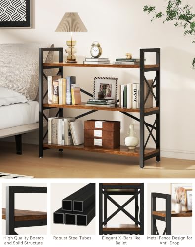 Bookcase, Bookshelf, Elegant X-Shaped Structure, Rustic Brown HBC026H - view 4